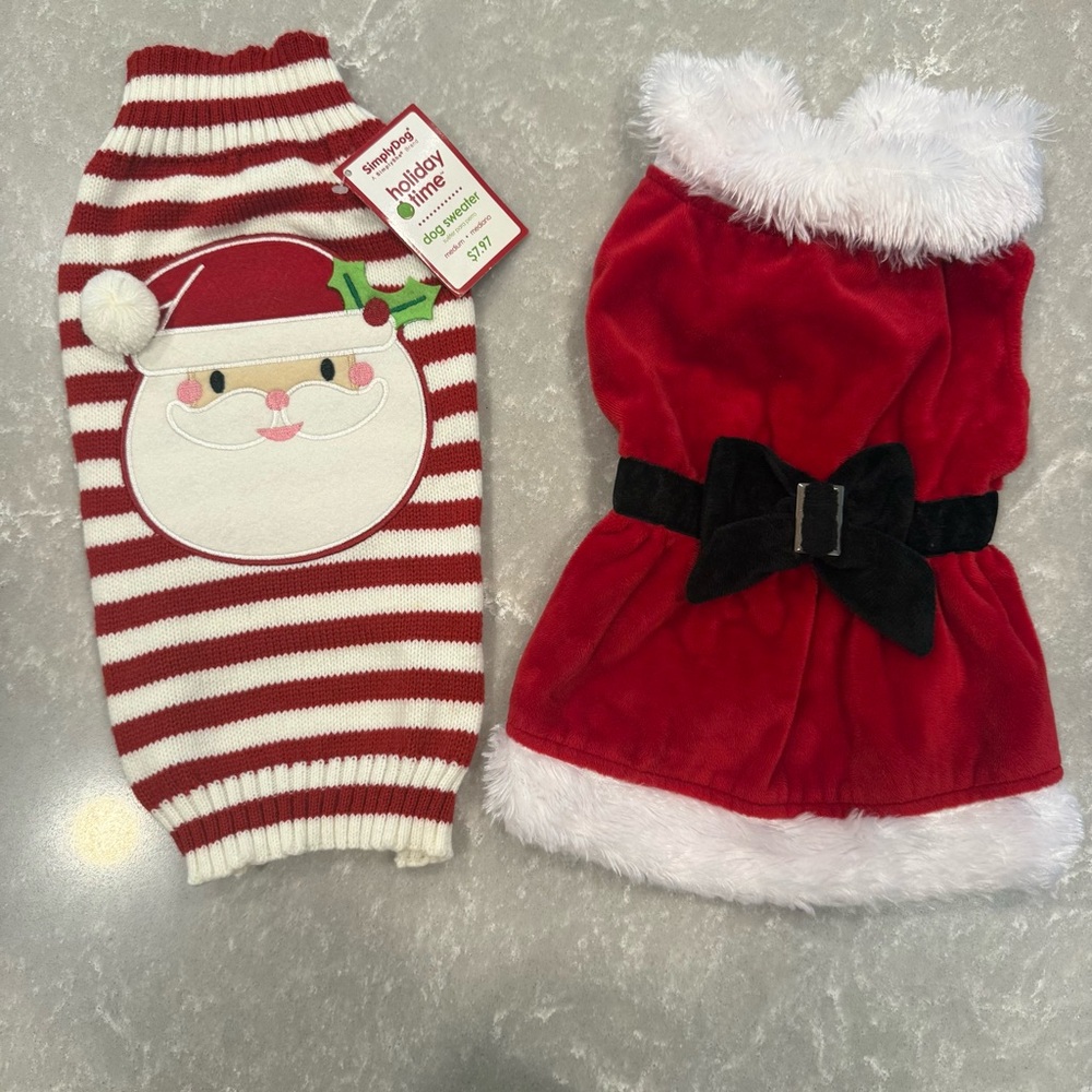 Holiday Time Santa Dog Sweater and Dress Set - Red and White size Small and M